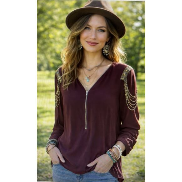 Buckle Tops - Buckle BKE boutique metal top military utility burgundy medium whimsygoth NWT